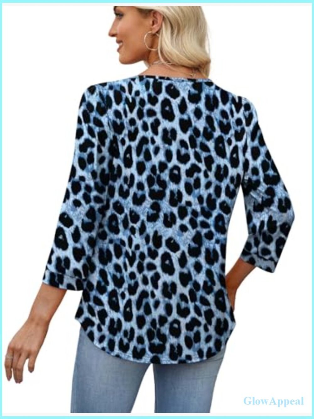 3/4 Sleeve Blouse - Pleated Front Puff Sleeve Tunic Top Flowy Loose Fit - Picture 5 of 7